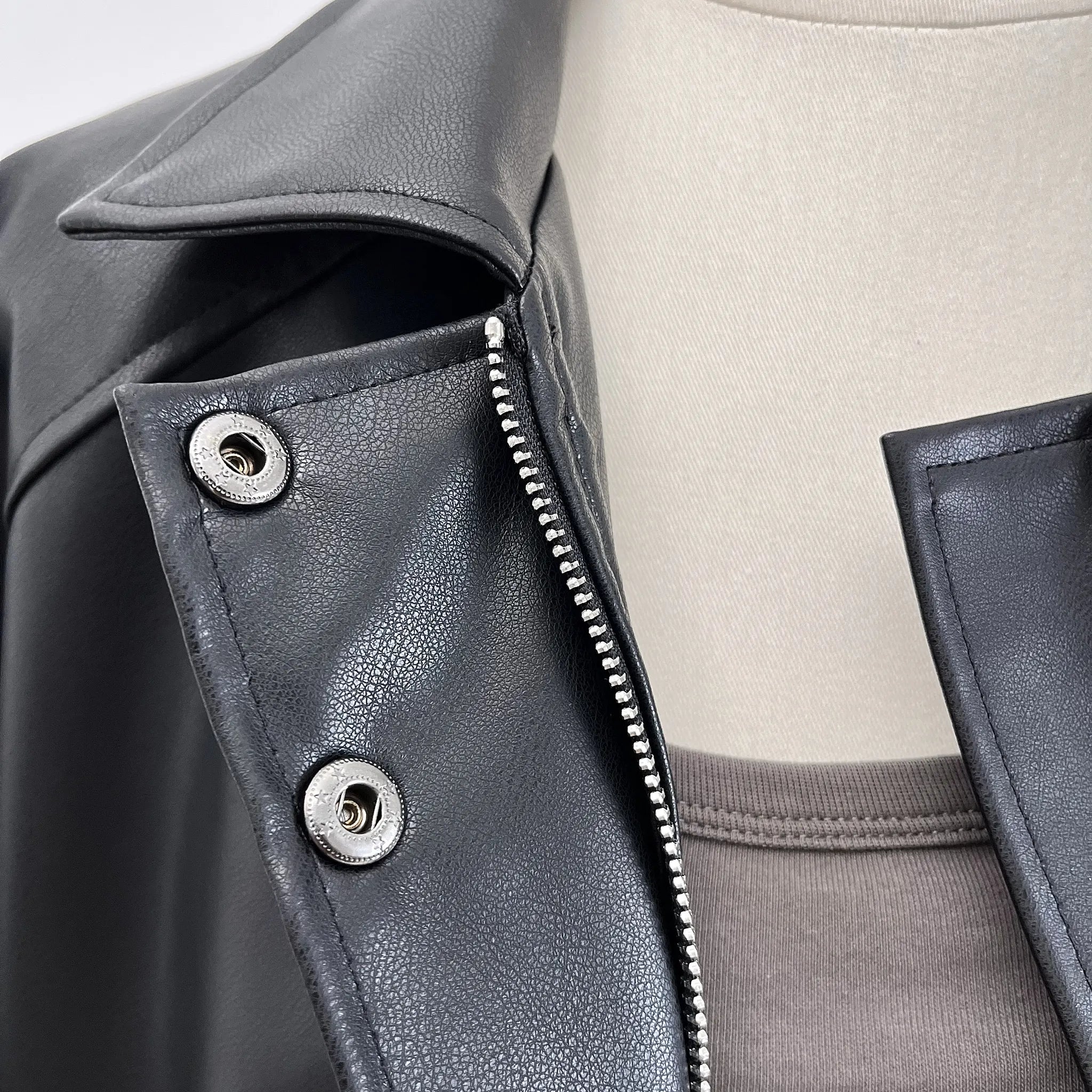 Faux Leather Zipper Over-shirt Jacket