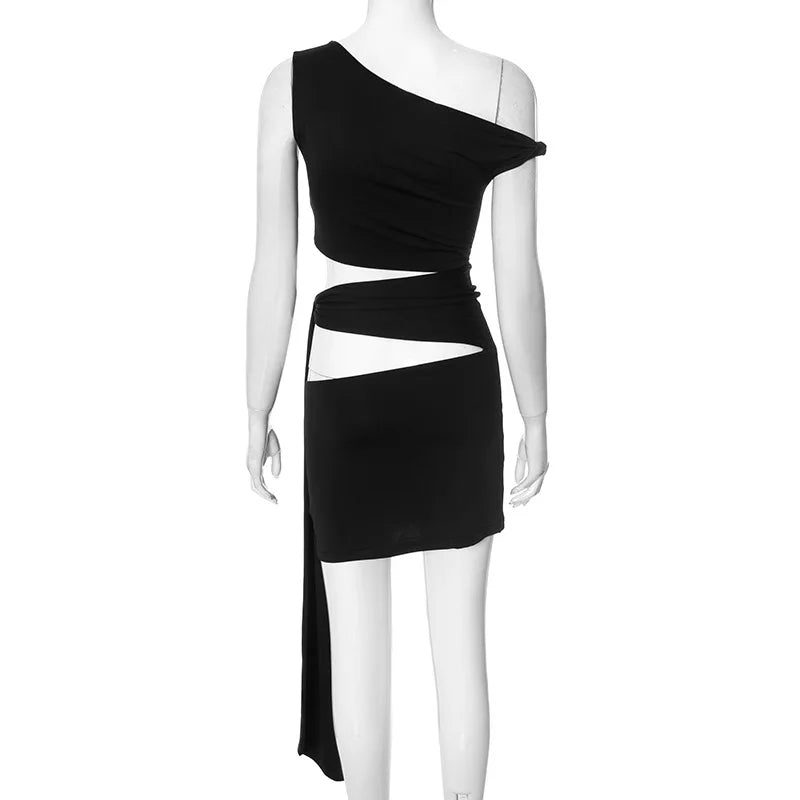 Asymmetrical Bandage Cut Out Tie Up Mini Dress