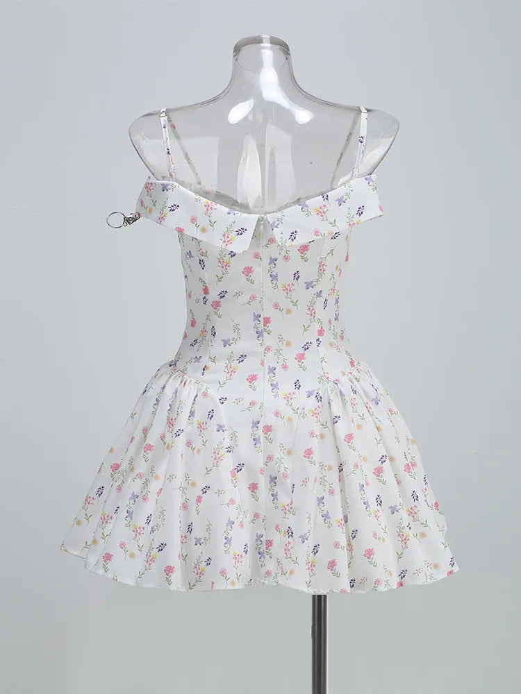 White Floral Print Off-Shoulder Mini Dress