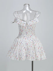 White Floral Print Off-Shoulder Mini Dress