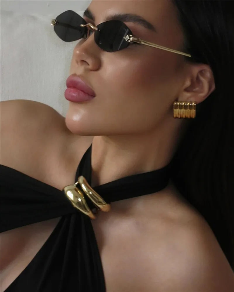 Halter Hollow Out Metal Ring Design Top