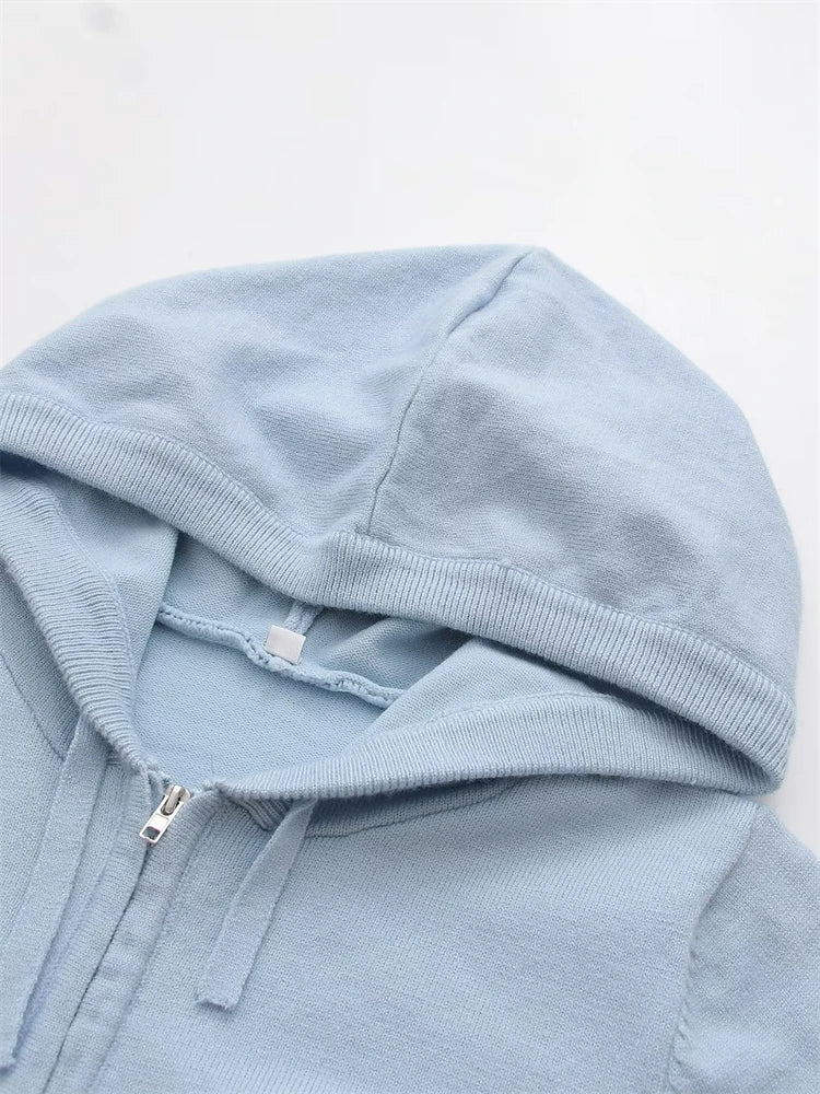 Knit Zipper Hooded Top And Pants Set