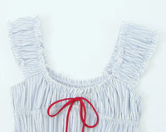 Blue N White Striped Ruched Mini Dress