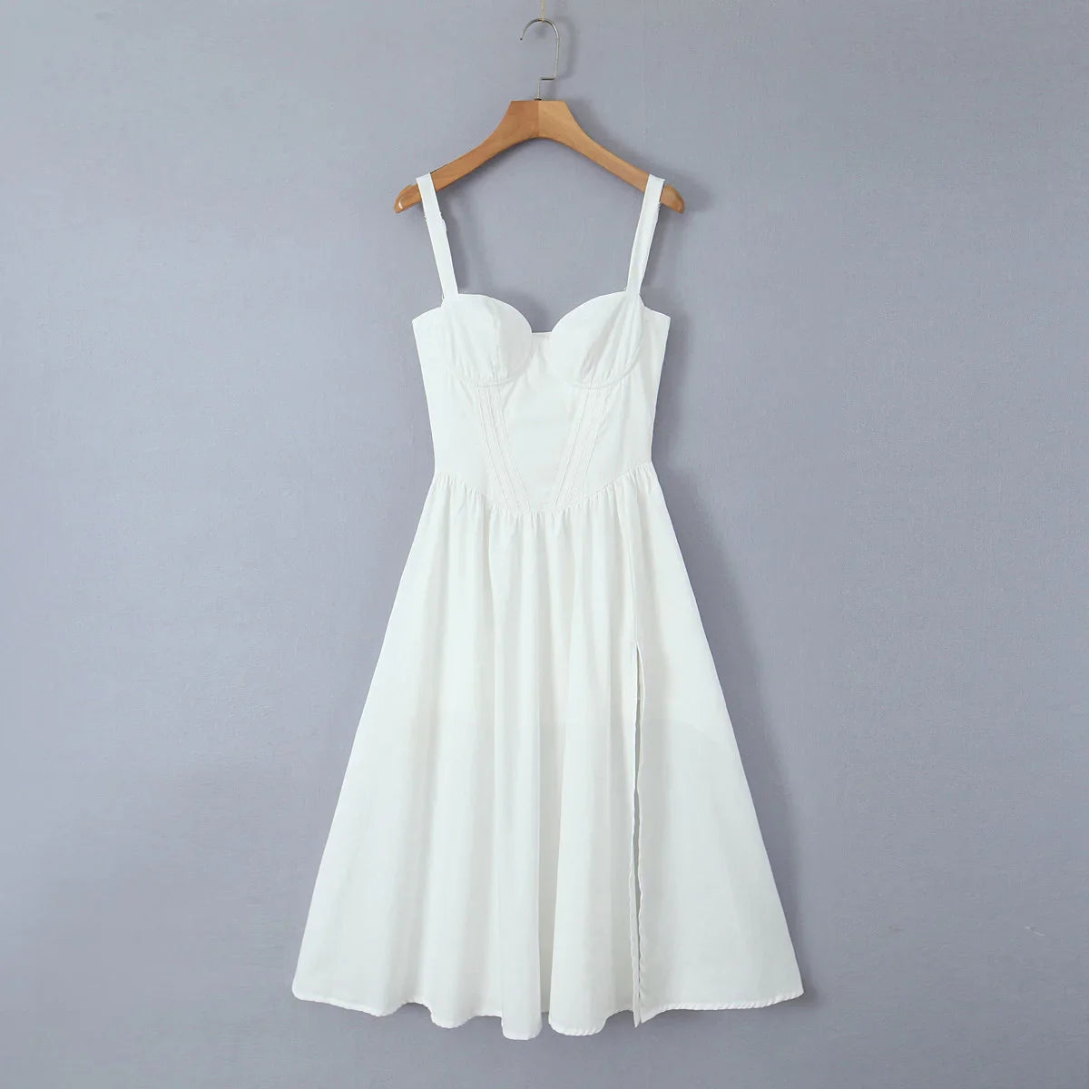 Bustier Strap Slit Midi Dress