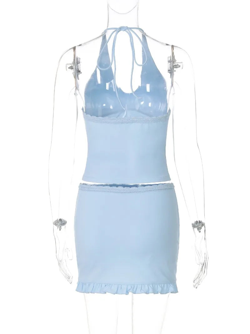 Halter Tie Up Top And Mini Skort Set