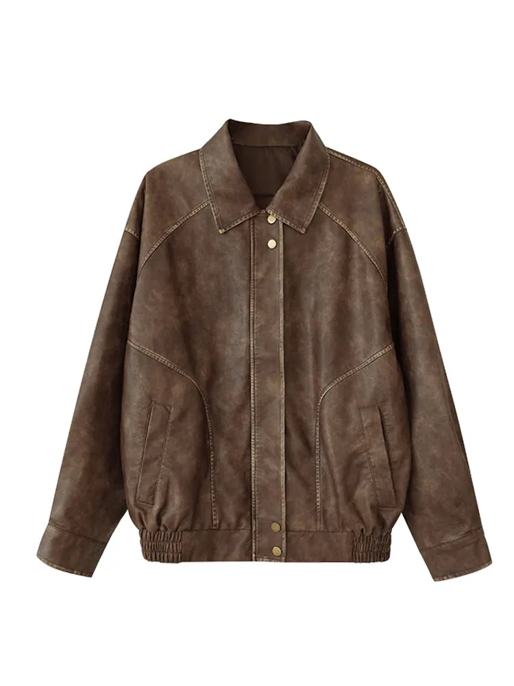 Faux Leather Zipper Over-shirt Jacket