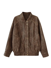 Faux Leather Zipper Over-shirt Jacket