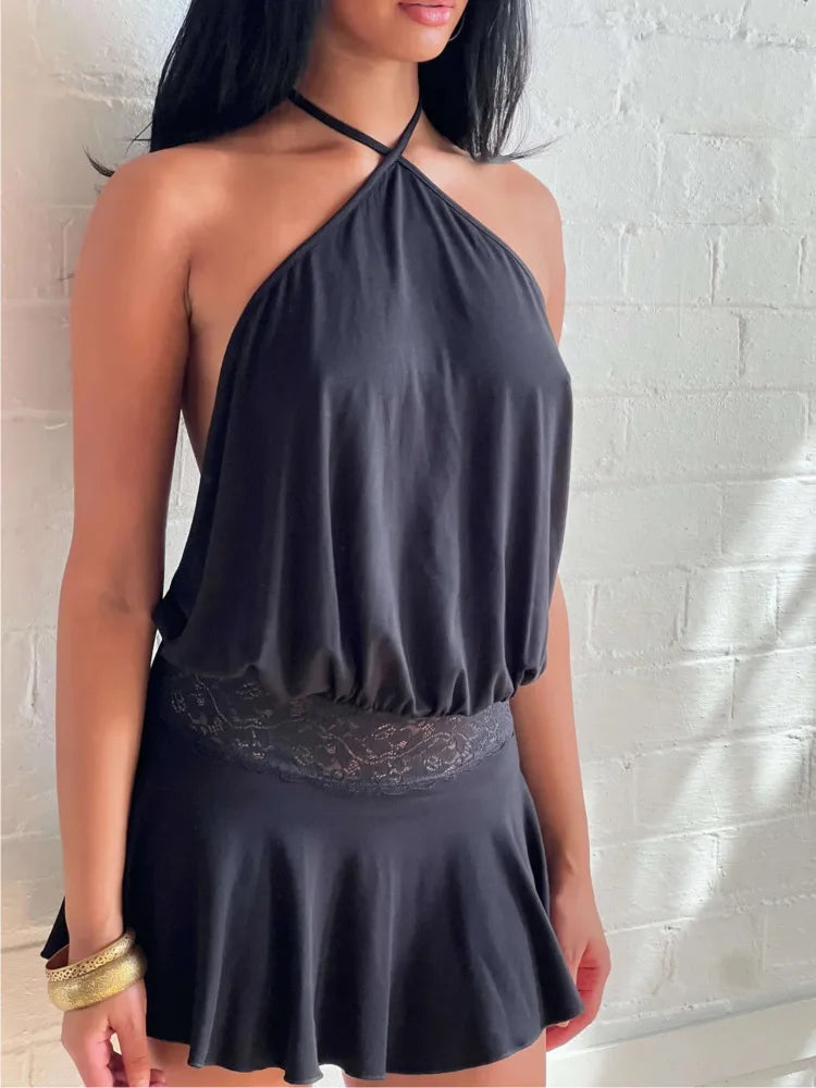 Puff Halter Frill Mini Dress