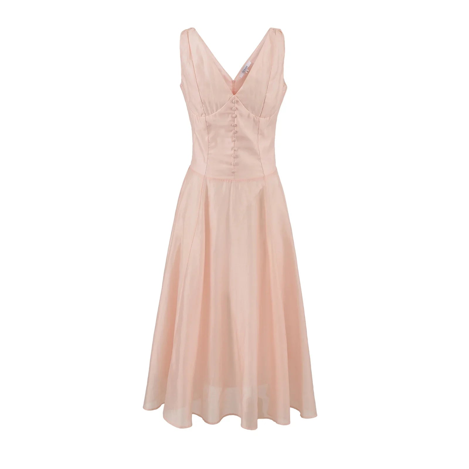 Pink Sleeveless V Neck A-line Midi Dress
