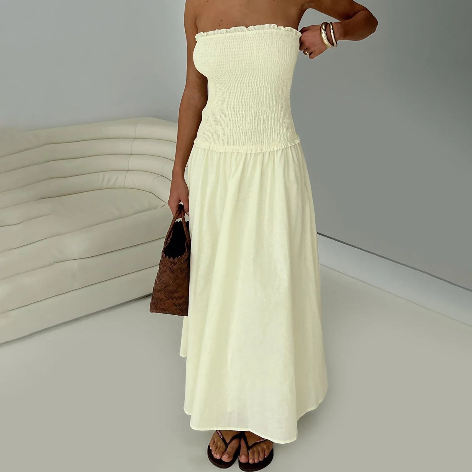 Yellow Smocked Tube Top