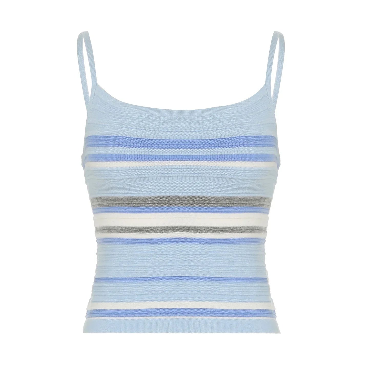 Blue Striped Knitted Cami Top And Mini Skirt Set