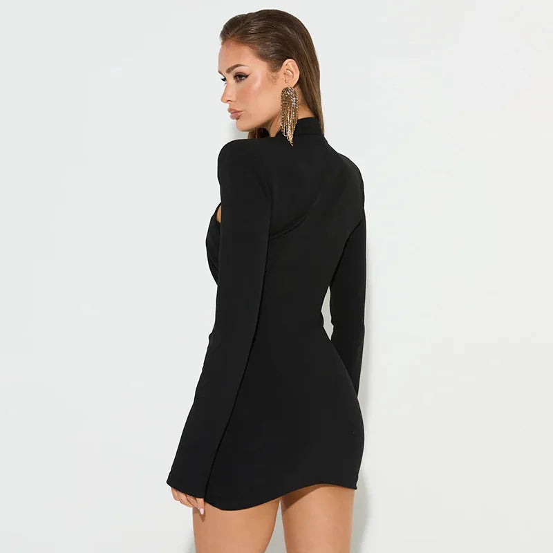 Black Long Sleeve Cut Out Twisted Mini Dress