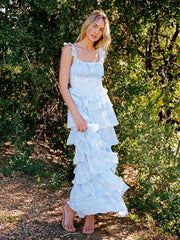 Blue Ruffles Layered Maxi Dress