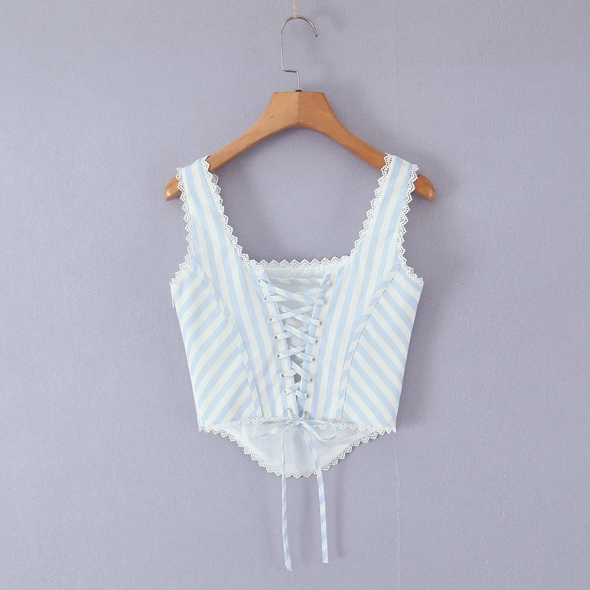 Blue Stripe Lace Trim Corset Top