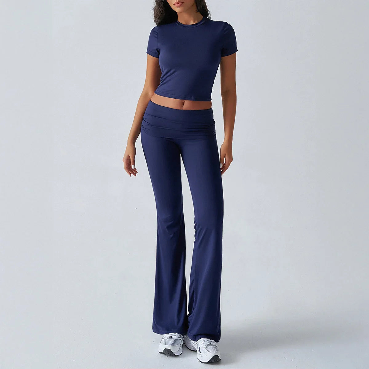 Slim Fit Two Piece Short Sleeve Top & Pant Set - Athleisure Workout Style