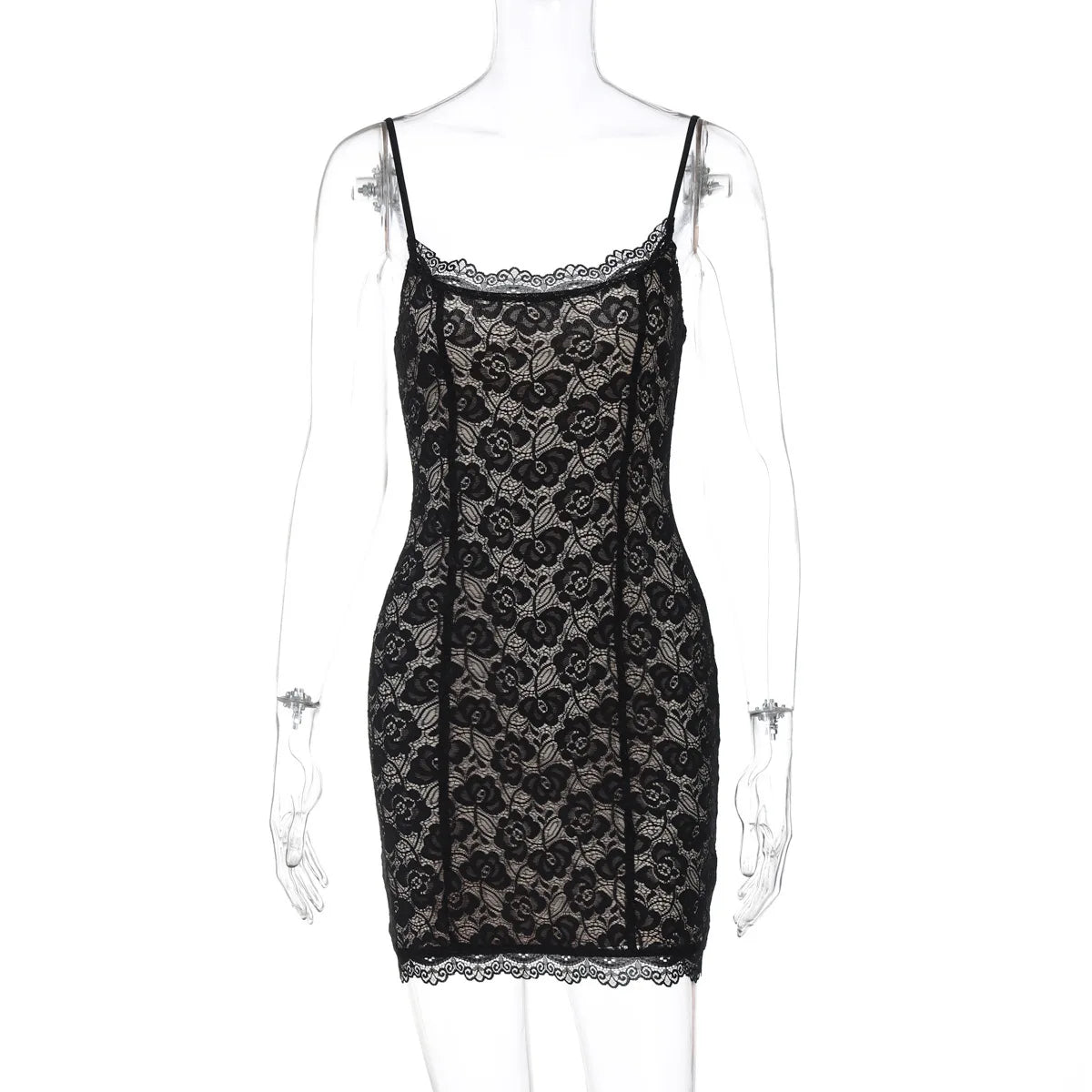Black Lace Spaghetti Strap Mini Dress – JeeBas