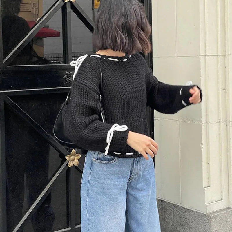 Lace Up Ribbon Sweater
