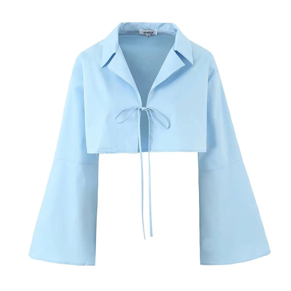 Flare Tie Up Cropped Shirt And Drawstring Shorts Set