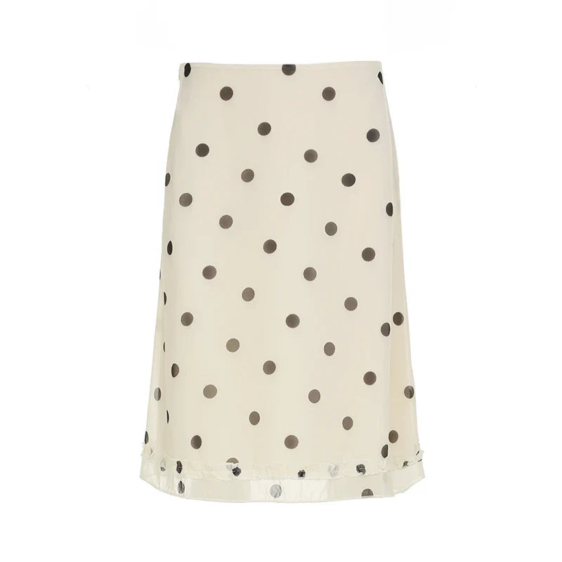 White Polka Dot Midi Skirt