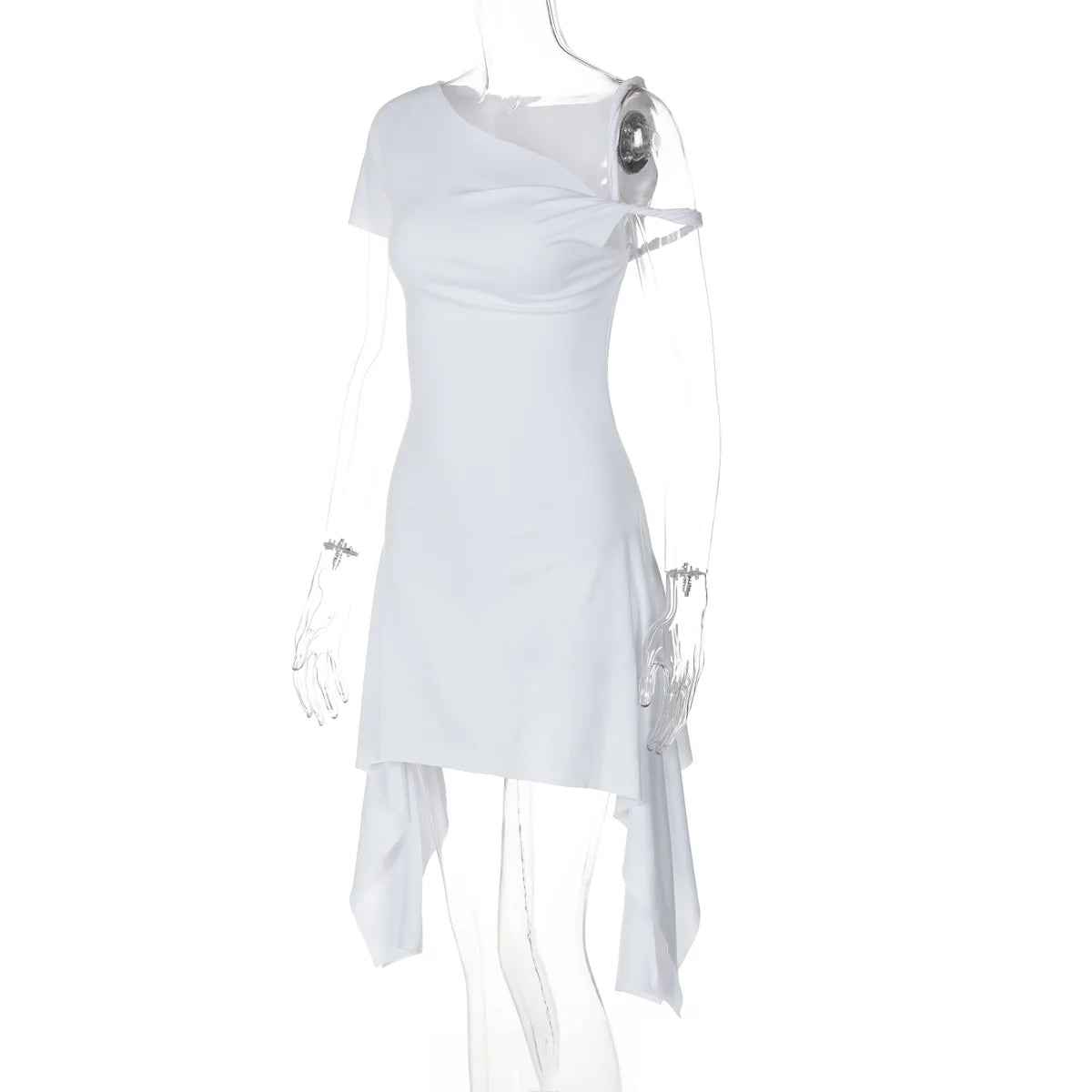 One Shoulder Twisted Flare Mini Dress