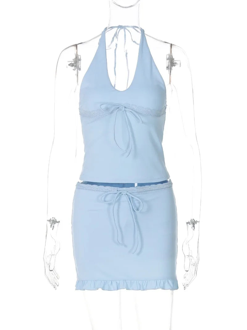 Halter Tie Up Top And Mini Skort Set