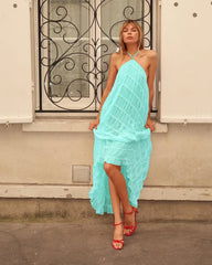 Halter Neck Ruched Midi Dress