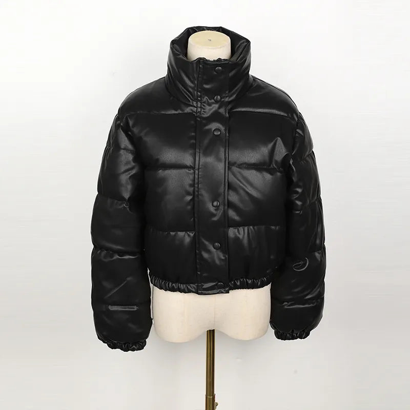 Faux Leather Puffer Short Jacket