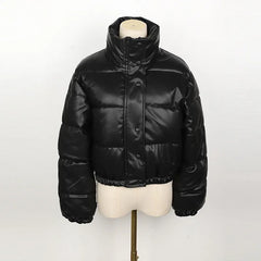 Faux Leather Puffer Short Jacket