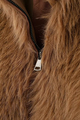 Brown Furry Turn Down Collar Long Sleeve Jacket