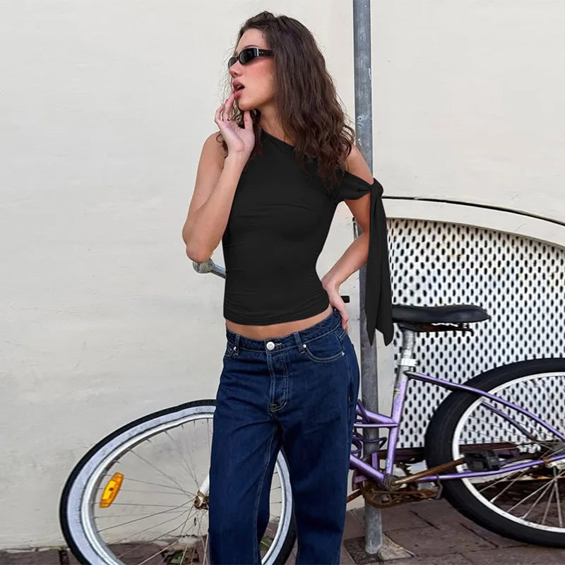 Off-Shoulder Tie-Up Top - Regular Fit