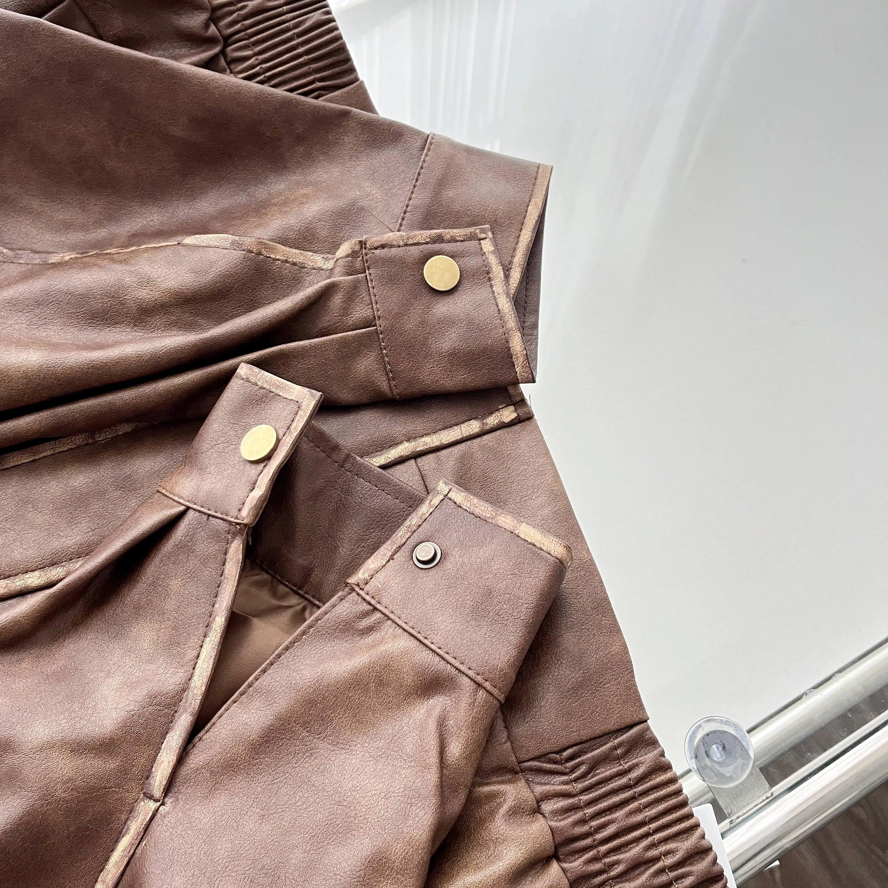 Faux Leather Zipper Over-shirt Jacket