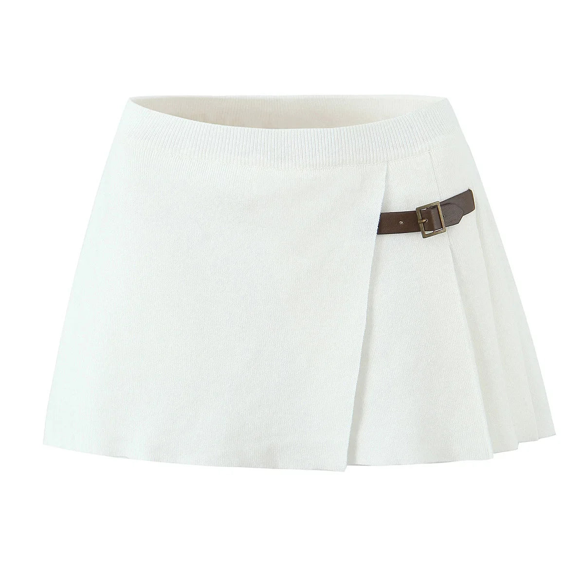 Knit Buttoned Long Sleeve Top And Pleated Mini Skirt