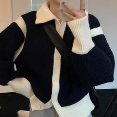 Contrast Turtleneck Buttoned Cardigan