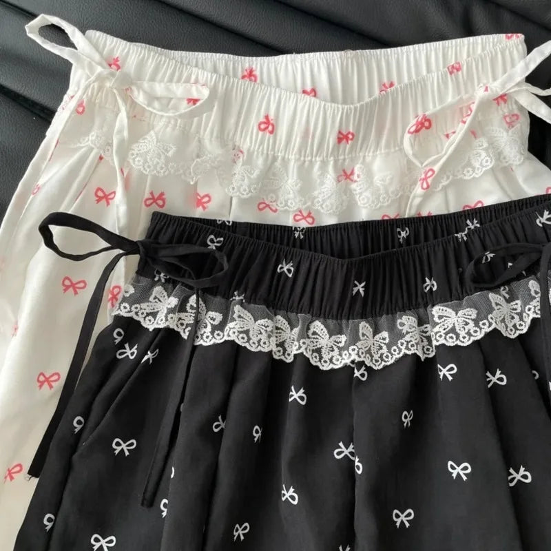 Bow Printed Wide Leg Pants