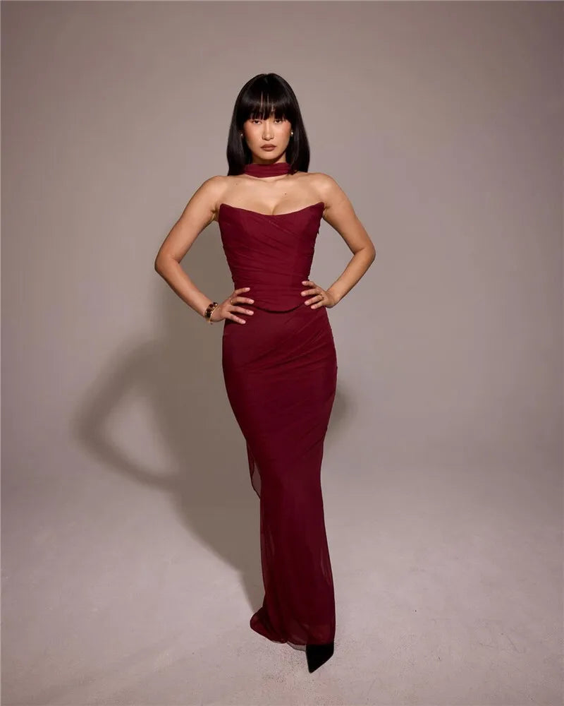 Corset And Bodycon Maxi Skirt With Neckerchief Set