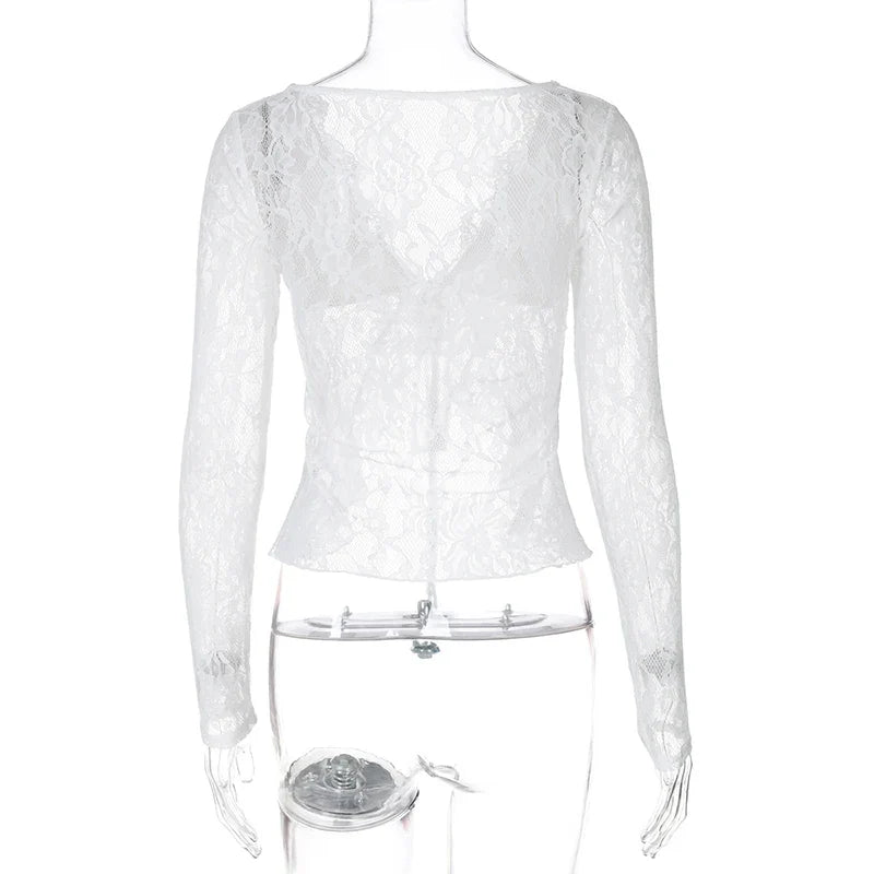 Lace Sheer Front Tie Up Top
