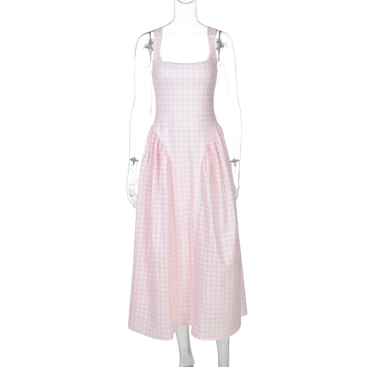 Plaid Printed Corset A-line Maxi Dress