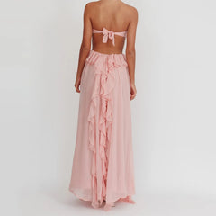 Ruffles Strapless Cut Out Tube Maxi Dress
