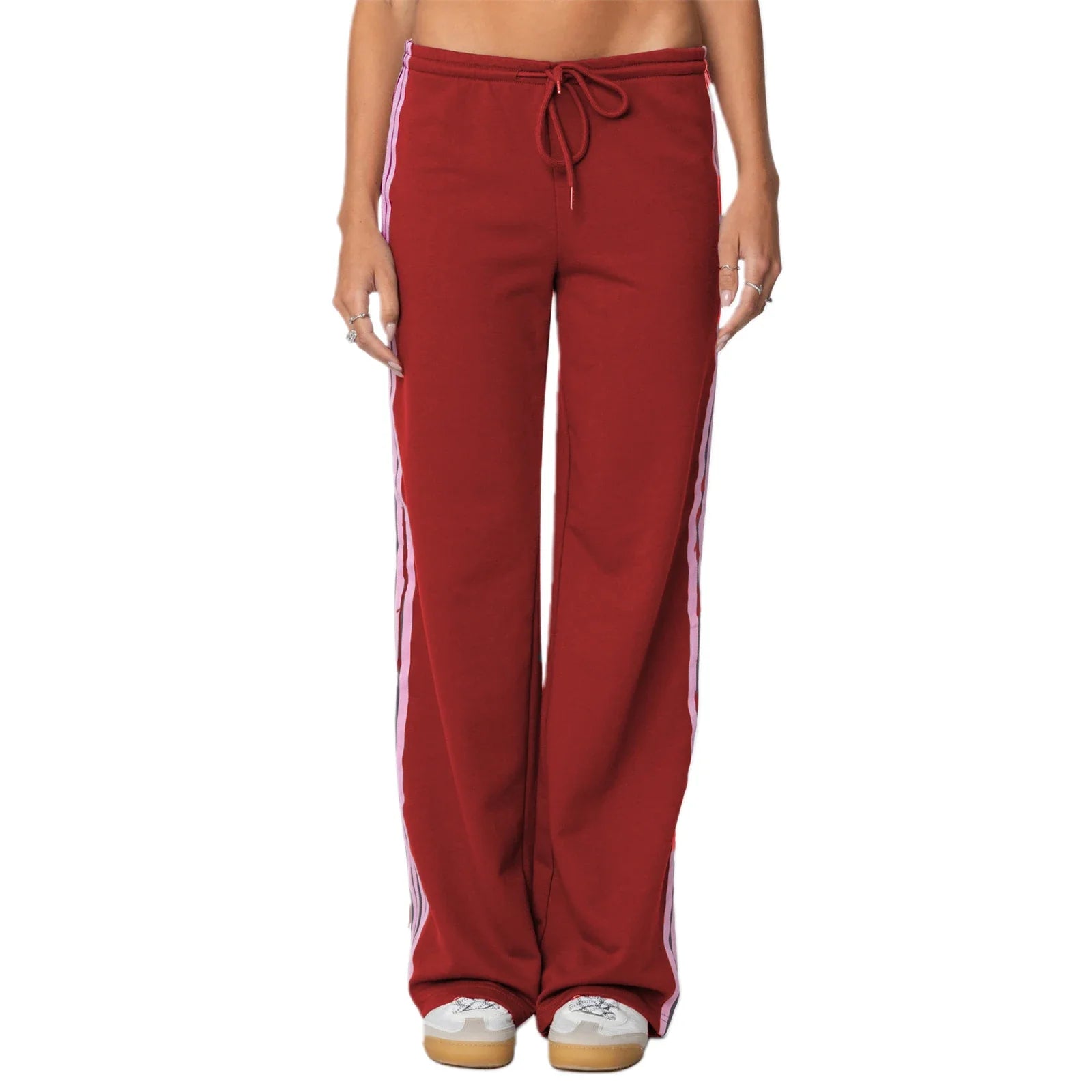 Drawstring Side Stripes Wide Leg Pants with Pockets