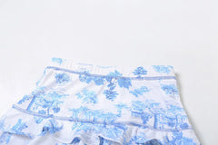 Printed Long Sleeve Crop Top And Mini Skirt Set