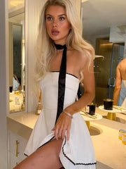 White Strapless Trim Mini Dress - Casual Slim Fit