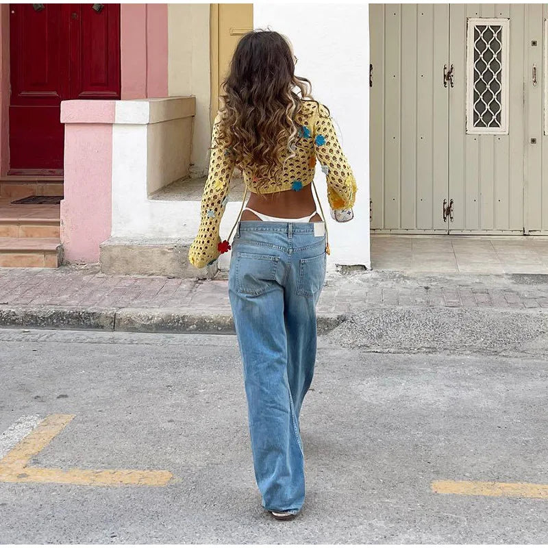 Long Sleeved Hook Wool Crop Blouse