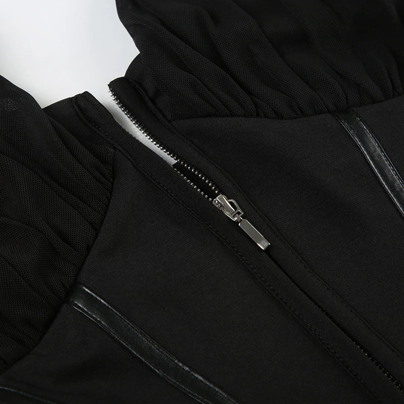 Black Mesh Halter Corset Top - Structured Streetwear Style