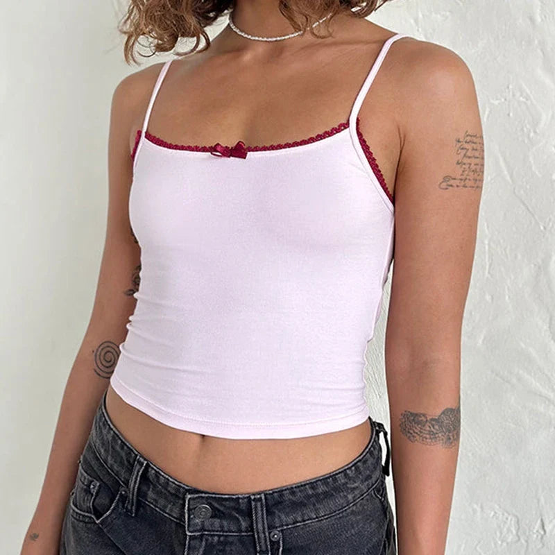 Lace Trim Two Tone Cami Top