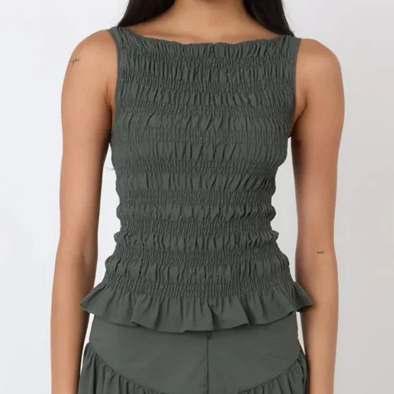 Polka Dot Ruched Tank Top