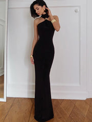 Halter Gold Turtleneck Maxi Dress