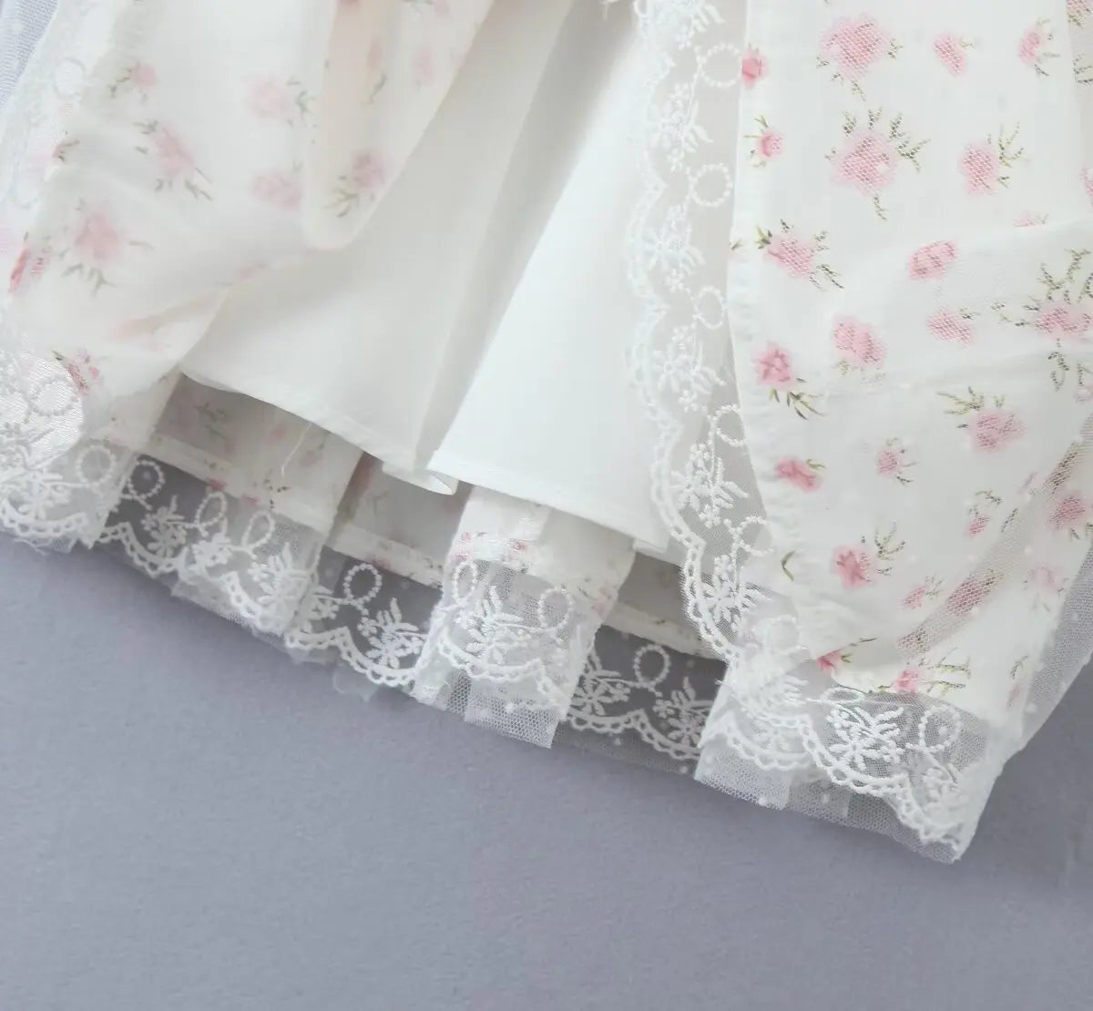 White Floral Print Bow Strap Pleated Mini Dress