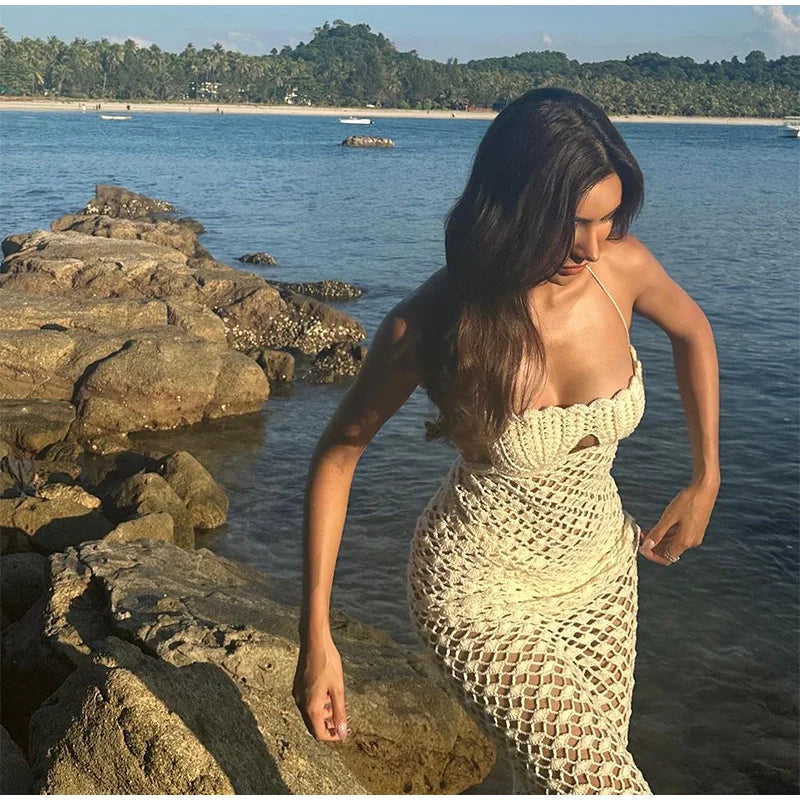 Summer Crochet Lace Up Halter Beach Robe