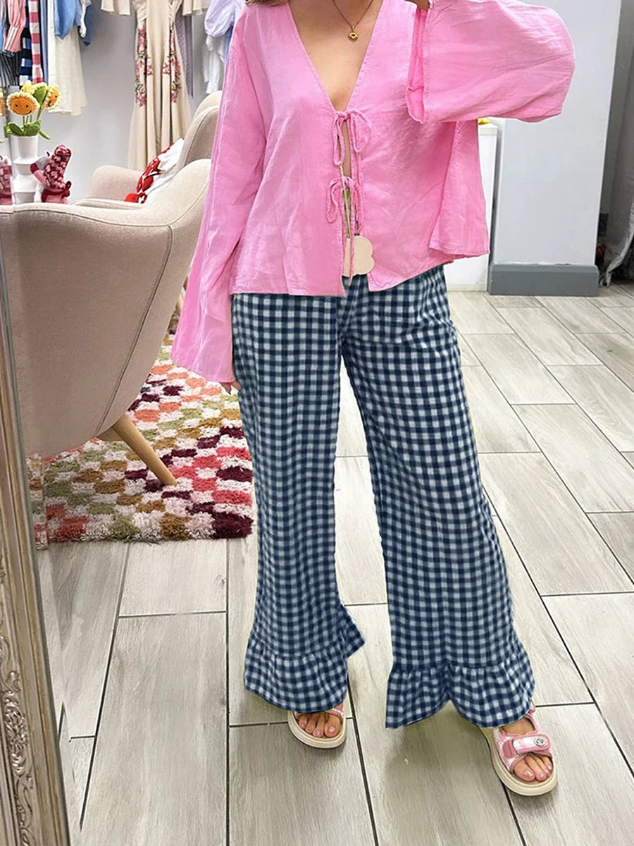 Plaid Ruffles Pants