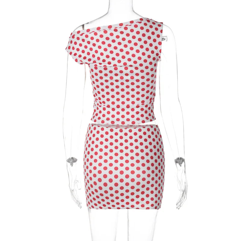 Red Polka Dot Top And Mini Skirt Set